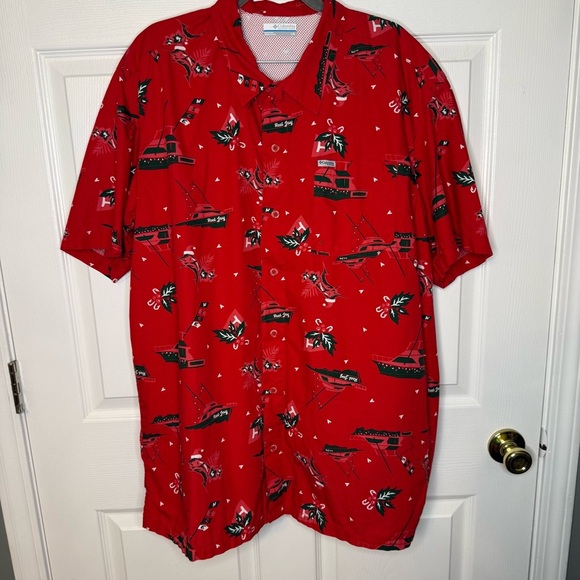 Columbia Red Spark Reel Joy Trollers Best Short Sleeve PFG Shirt Size Large GUC - Picture 2 of 7